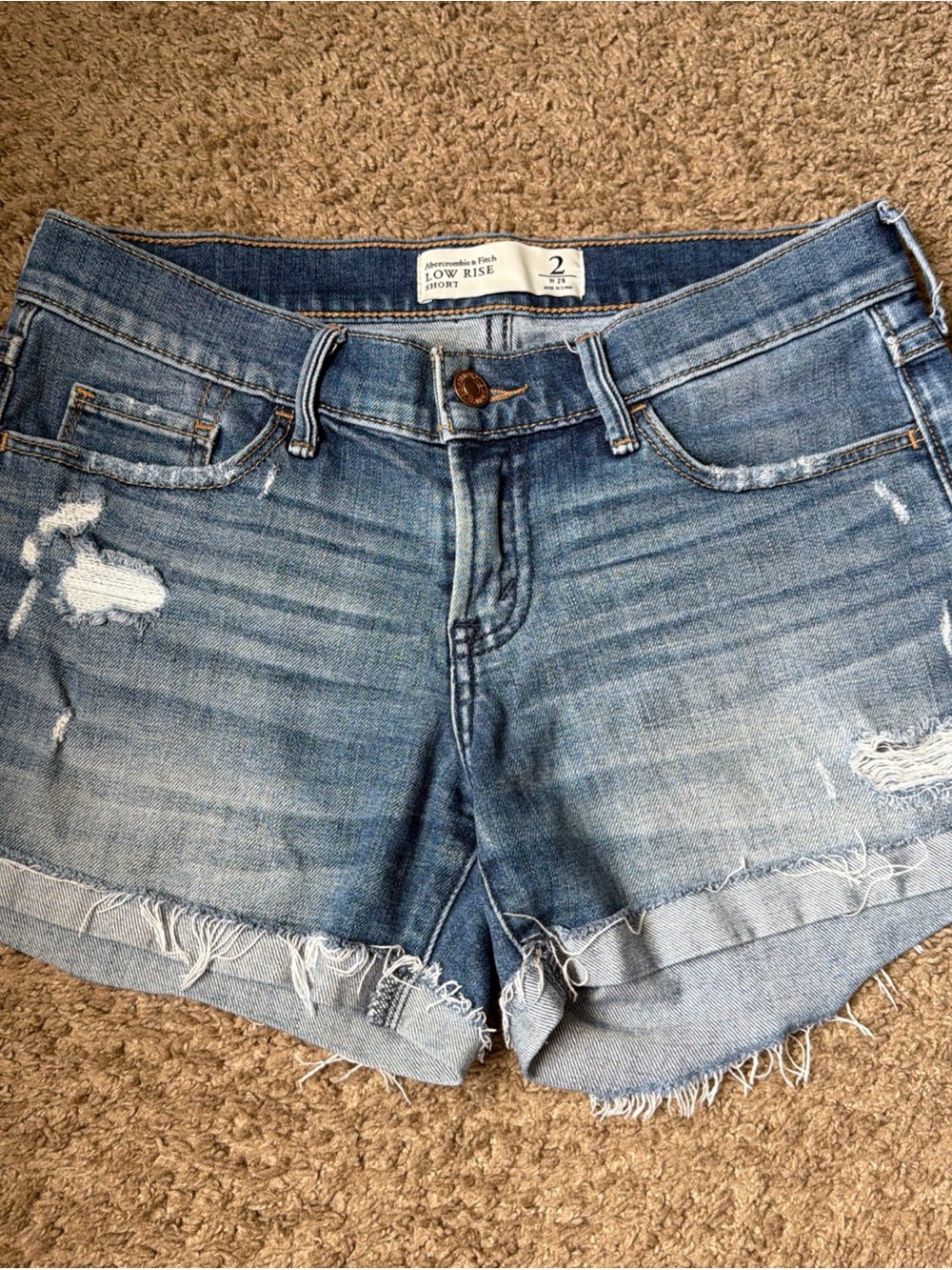 Abercrombie & Fitch Light Blue Distressed Low-Rise Jean Shorts